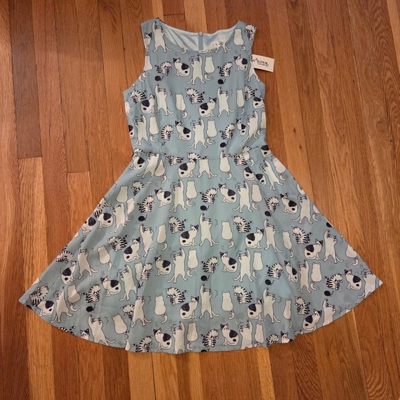 LA Soul Women's Sleeveless A-Line Dress Blue All Over Cute Cat Print Sz S, NWT! - Picture 4 of 12